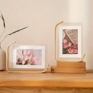 One Modern Curved Natural Wood Frame with Asymmetrical Design and Acrylic
